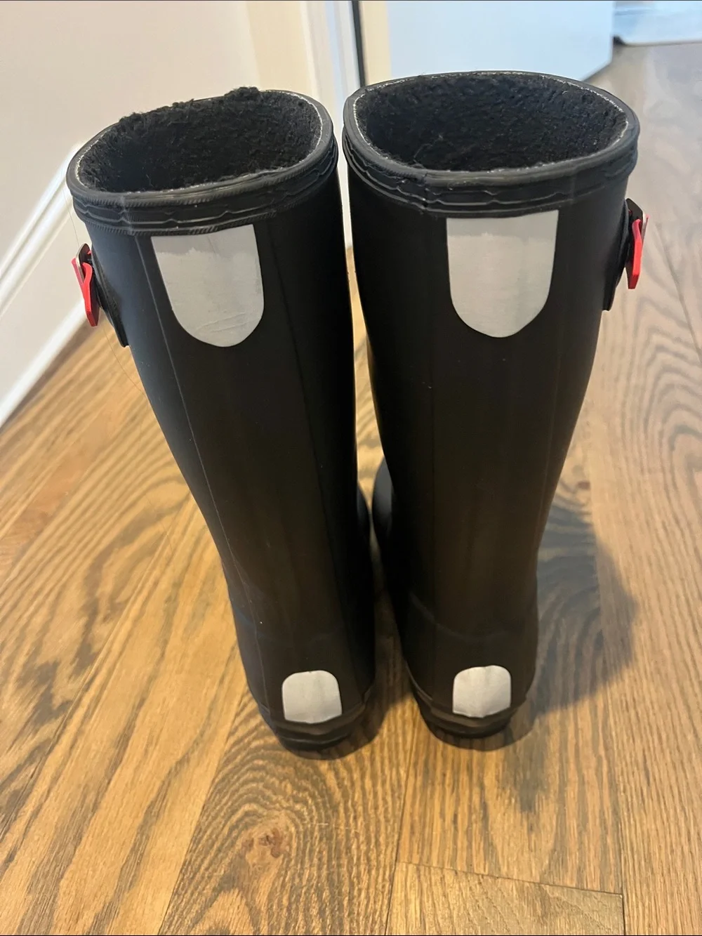 Hunter Matte Black Mid-Rise Rubber Rain Boots with Red Logo